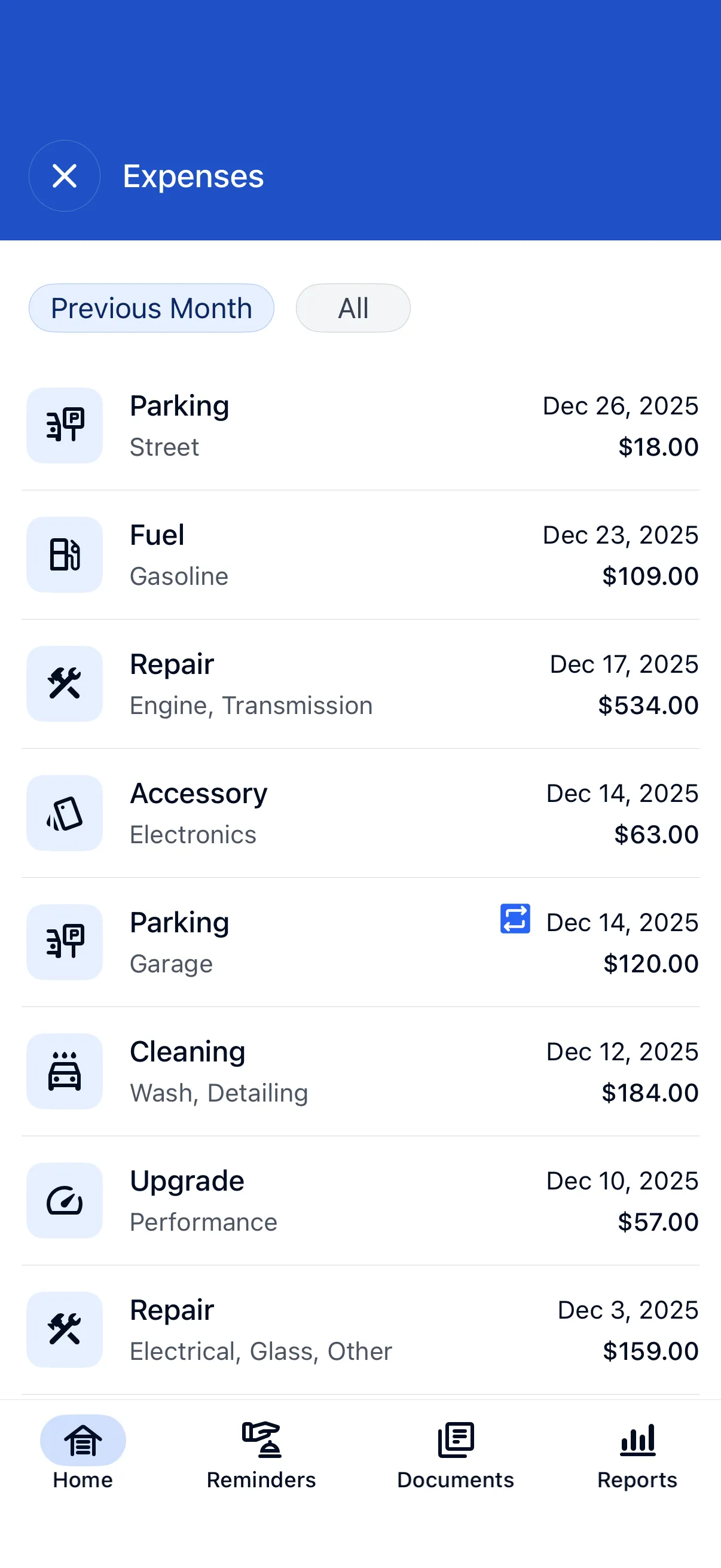 Expense List Screenshot
